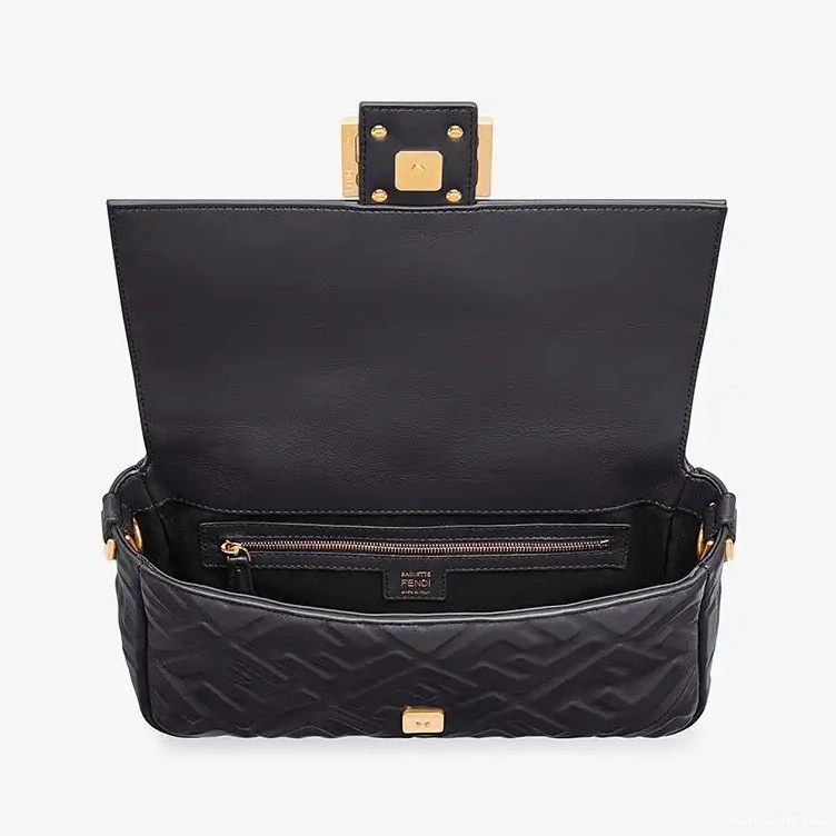 Affordable Medium Nappa Fendi Motif Leather FF Bag Baguette In Black 0605
